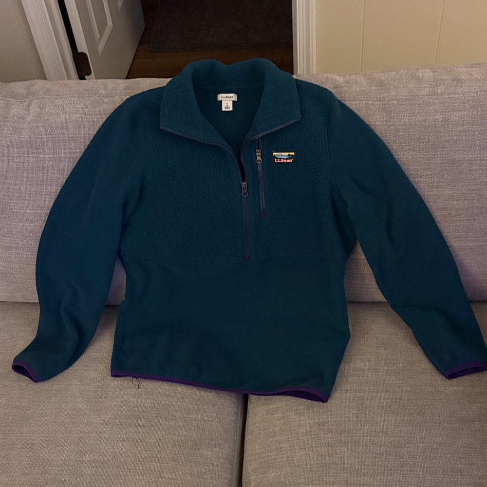 L.L. Bean Teal and Purple Fleece Pullover